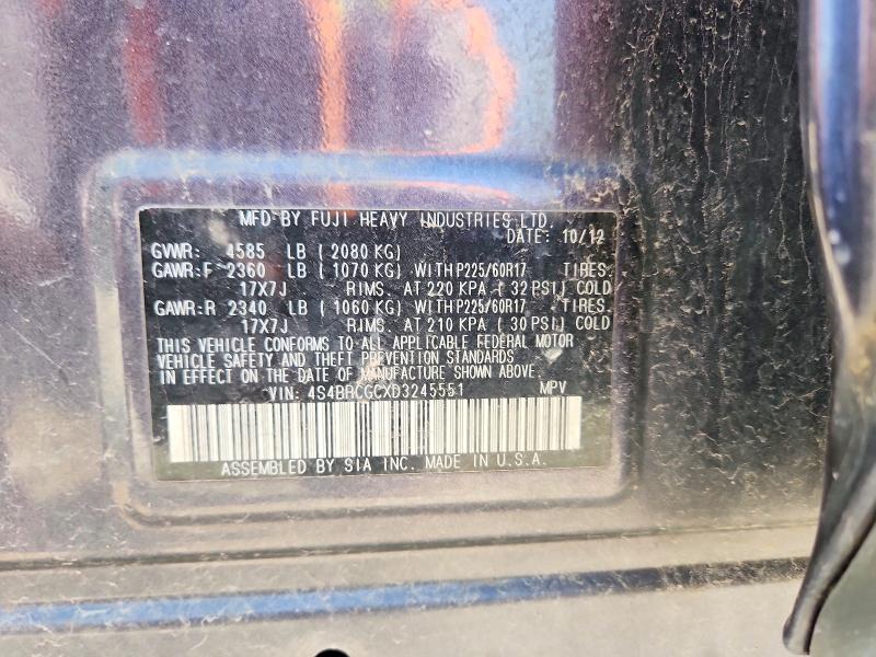 2013 Subaru Outback მანქანა იყიდება აუქციონზე, vin: 4S4BRCGCXD3245551, აუქციონის ნომერი: 54177656