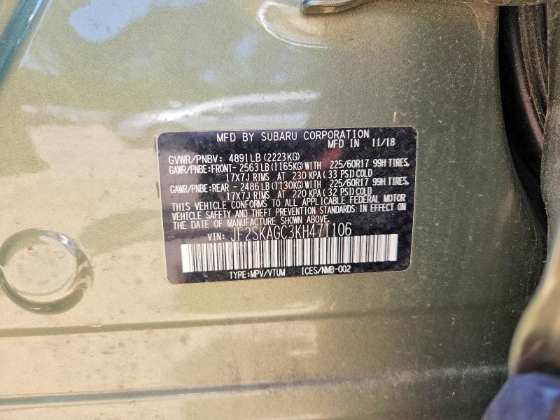 Продаж на аукціоні авто 2019 Subaru Forester, vin: JF2SKAGC3KH471106, номер лоту: 54308746