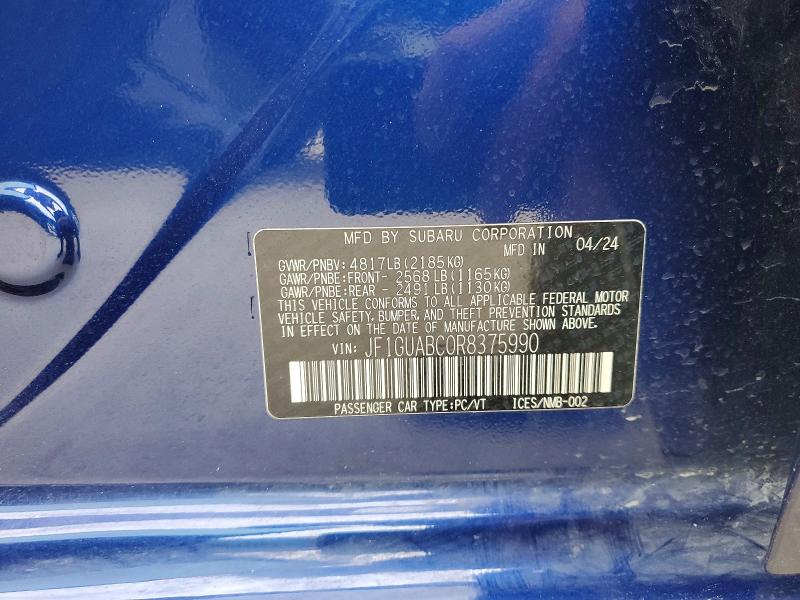 54221596 :رقم المزاد ، JF1GUABC0R8375990 vin ، 2024 Subaru Impreza مزاد بيع