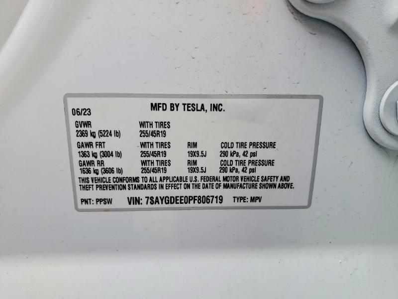 Продажа на аукционе авто 2023 Tesla Model Y, vin: 7SAYGDEE0PF806719, номер лота: 52776146