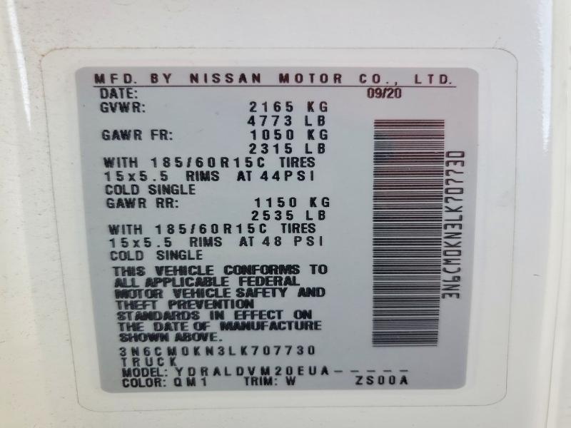 52238656 :رقم المزاد ، 3N6CM0KN3LK707730 vin ، 2020 Nissan Nv200 مزاد بيع