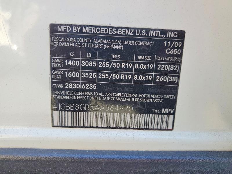 Aukcja sprzedaży 2010 Mercedes-benz Ml, vin: 4JGBB8GBXAA564920, numer aukcji: 54017356