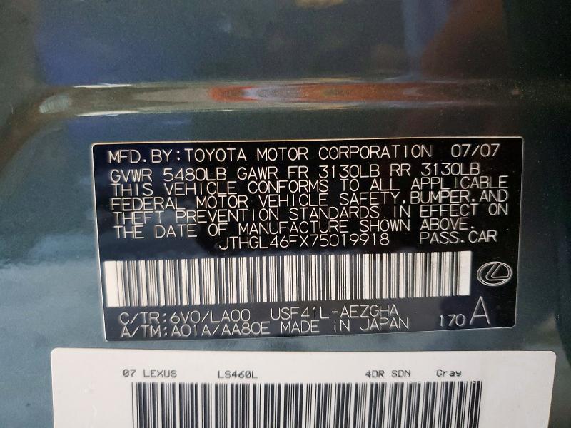 2007 Lexus Ls მანქანა იყიდება აუქციონზე, vin: JTHGL46FX75019918, აუქციონის ნომერი: 53938446