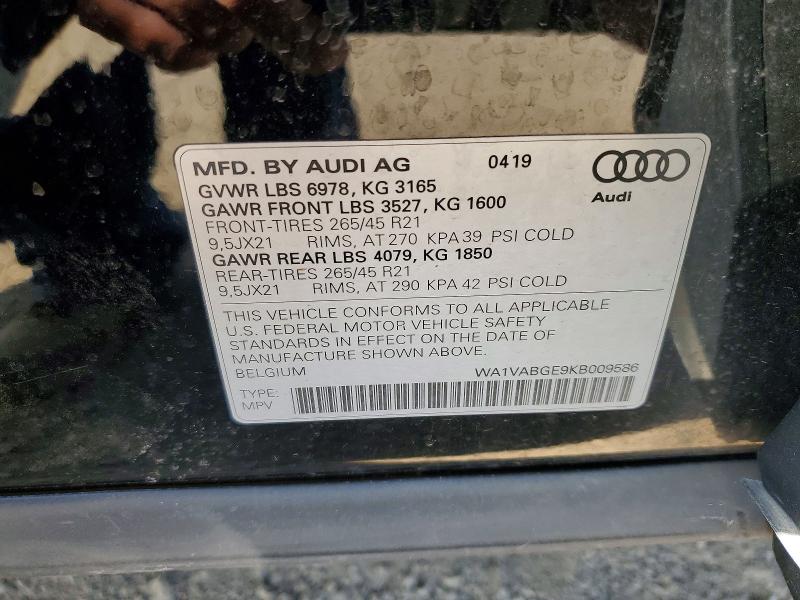 53745856 :رقم المزاد ، WA1VABGE9KB009586 vin ، 2019 Audi E-tron مزاد بيع
