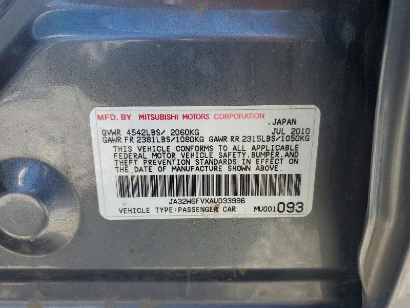 Aukcja sprzedaży 2010 Mitsubishi Lancer, vin: JA32W6FVXAU033996, numer aukcji: 52887846