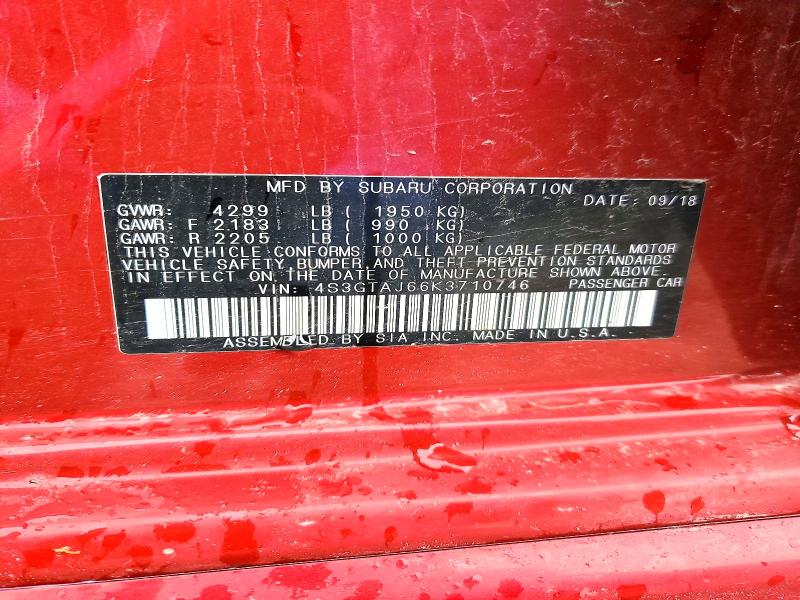 2019 Subaru Impreza მანქანა იყიდება აუქციონზე, vin: 4S3GTAJ66K3710746, აუქციონის ნომერი: 51980896