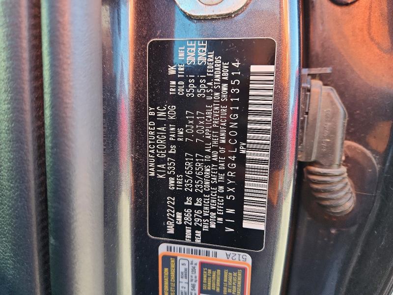 2022 Kia Sorento მანქანა იყიდება აუქციონზე, vin: 5XYRG4LC0NG113514, აუქციონის ნომერი: 54550766