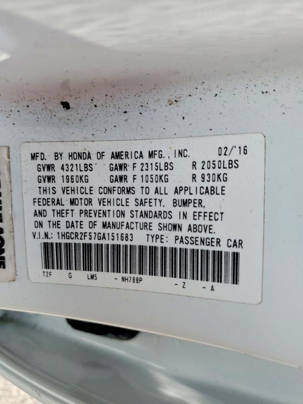 Продажа на аукционе авто 2016 Honda Accord, vin: 1HGCR2F57GA151683, номер лота: 52426446