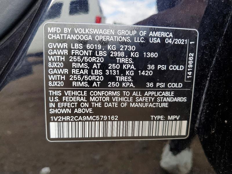 Aukcja sprzedaży 2021 Volkswagen Atlas, vin: 1V2HR2CA9MC579162, numer aukcji: 55200906