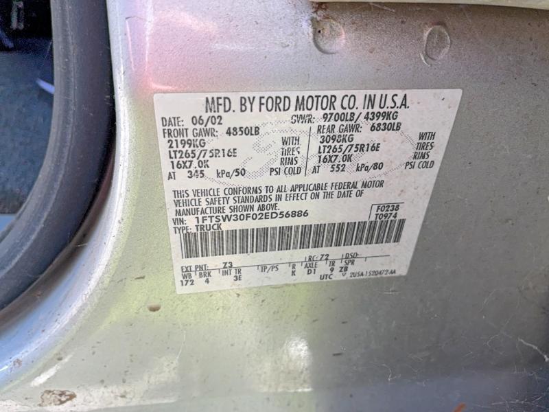 Продаж на аукціоні авто 2002 Ford F350, vin: 1FTSW30F02ED56886, номер лоту: 55407066