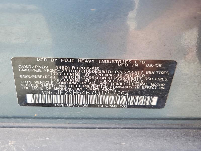 2009 Subaru Forester მანქანა იყიდება აუქციონზე, vin: JF2SH64679H757254, აუქციონის ნომერი: 54539666