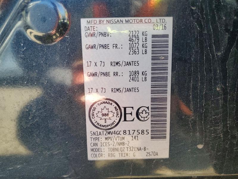 Продажа на аукционе авто 2016 Nissan Rogue, vin: 5N1AT2MV4GC817585, номер лота: 52778446