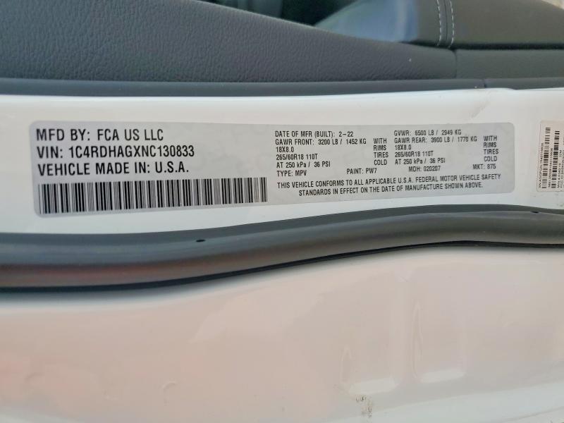 52486076 :رقم المزاد ، 1C4RDHAGXNC130833 vin ، 2022 Dodge Durango مزاد بيع