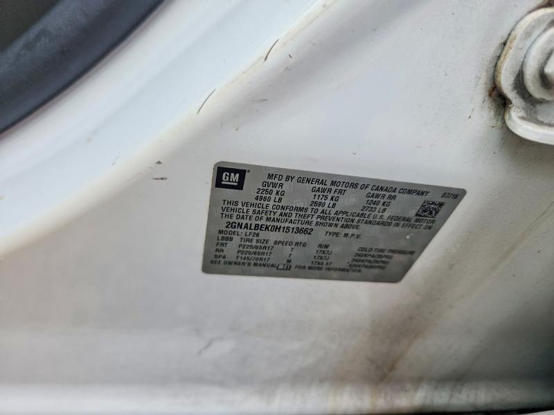 Aukcja sprzedaży 2017 Chevrolet Equinox, vin: 2GNALBEK0H1513662, numer aukcji: 54396466