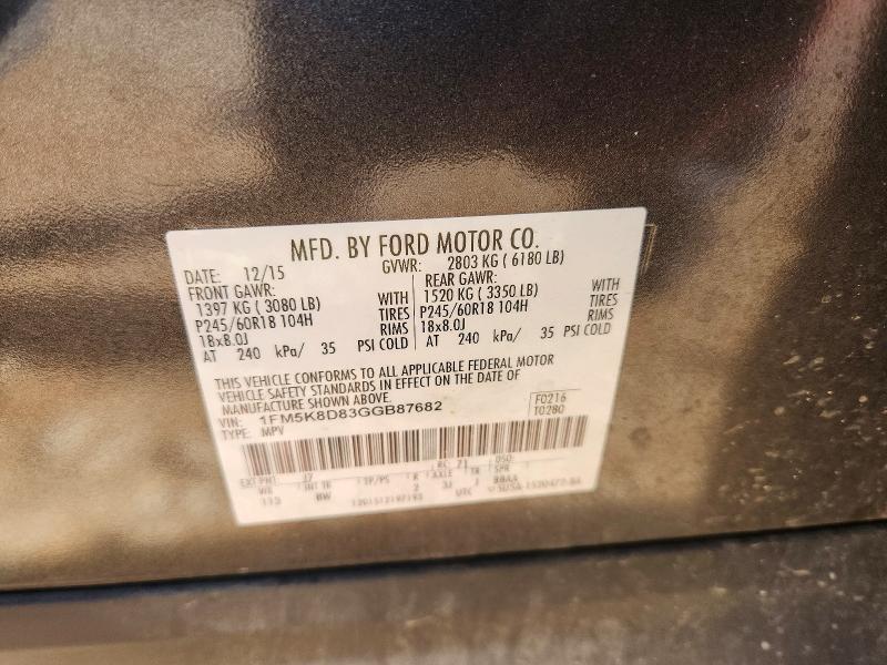 Продаж на аукціоні авто 2016 Ford Explorer, vin: 1FM5K8D83GGB87682, номер лоту: 52358476