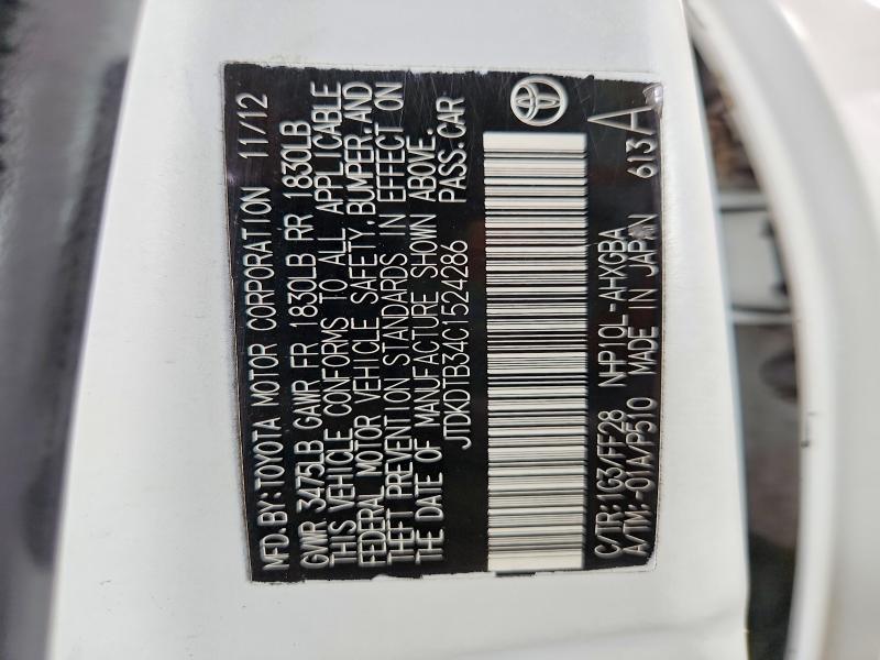 Aukcja sprzedaży 2012 Toyota Prius C, vin: JTDKDTB34C1524286, numer aukcji: 52939966