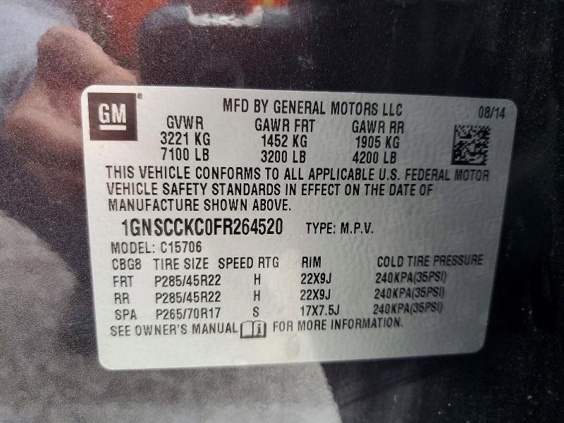 Aukcja sprzedaży 2015 Chevrolet Tahoe, vin: 1GNSCCKC0FR264520, numer aukcji: 53838706