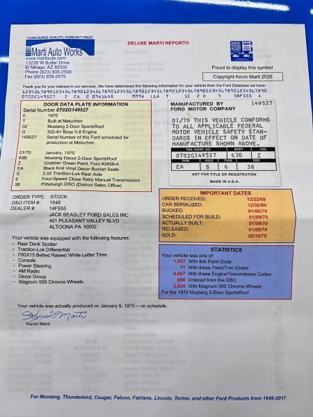 Продаж на аукціоні авто 1970 Ford Boss 302, vin: 0T02G149527, номер лоту: 54285816
