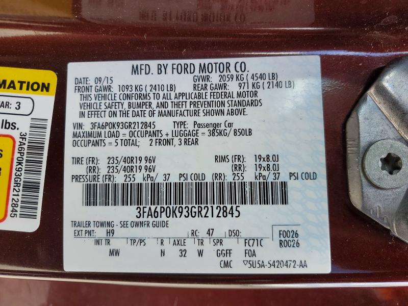 Продажа на аукционе авто 2016 Ford Fusion, vin: 3FA6P0K93GR212845, номер лота: 51904916