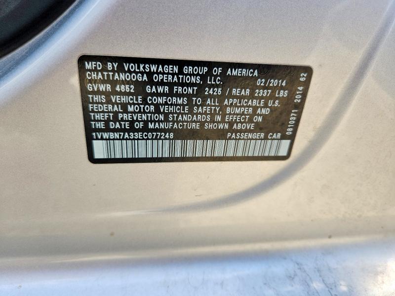 Продажа на аукционе авто 2014 Volkswagen Passat, vin: 1VWBN7A33EC077248, номер лота: 54176706