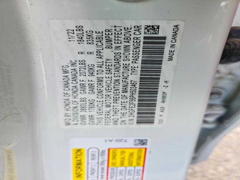 54837356 :رقم المزاد ، 2HGFE2F56PH503467 vin ، 2023 Honda Civic مزاد بيع