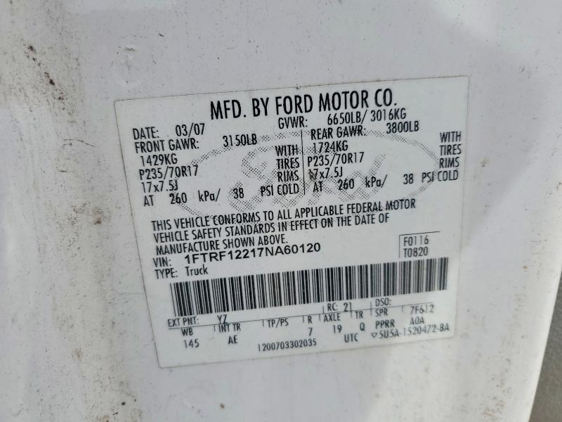 Aukcja sprzedaży 2007 Ford F150, vin: 1FTRF12217NA60120, numer aukcji: 52857916