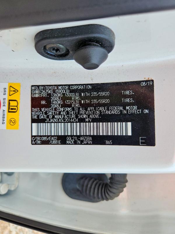 54700706 :رقم المزاد ، JTJHZKEA5L2014424 vin ، 2020 Lexus Rx مزاد بيع
