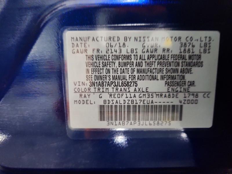 52318006 :رقم المزاد ، 3N1AB7AP3JL658275 vin ، 2018 Nissan Sentra مزاد بيع