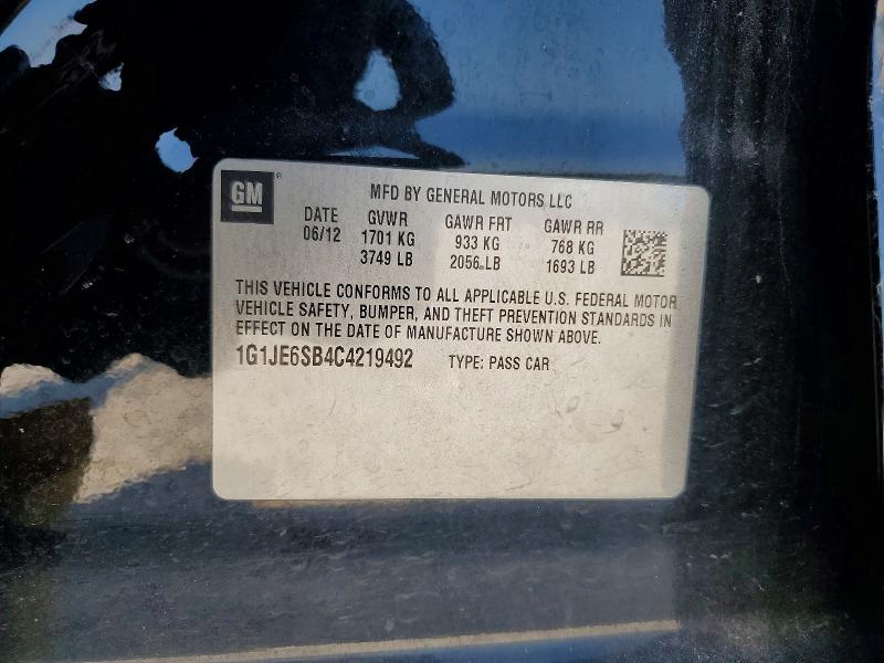 52503146 :رقم المزاد ، 1G1JE6SB4C4219492 vin ، 2012 Chevrolet Sonic مزاد بيع