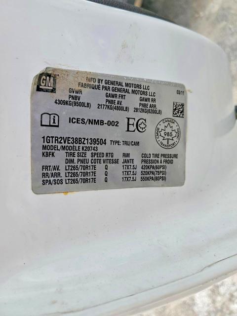 52885576 :رقم المزاد ، 1GTR2VE38BZ139504 vin ، 2011 Gmc Sierra مزاد بيع