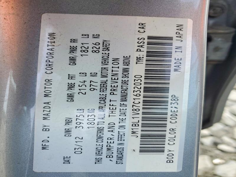 Aukcja sprzedaży 2012 Mazda 3, vin: JM1BL1V87C1632030, numer aukcji: 54181896