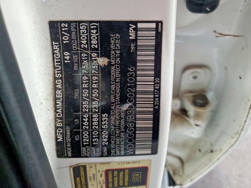 53175946 :رقم المزاد ، WDCGG8JB3DG021036 vin ، 2013 Mercedes-benz Glk مزاد بيع