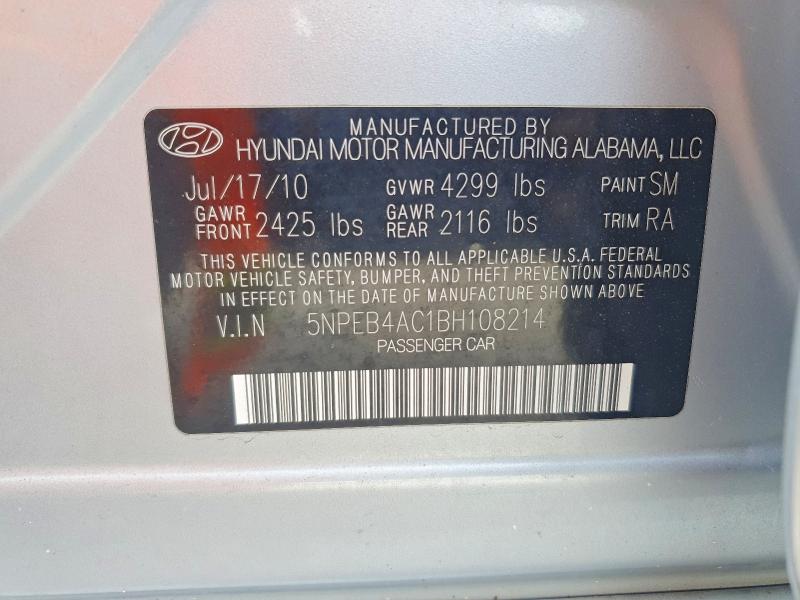 53228336 :رقم المزاد ، 5NPEB4AC1BH108214 vin ، 2011 Hyundai Sonata مزاد بيع