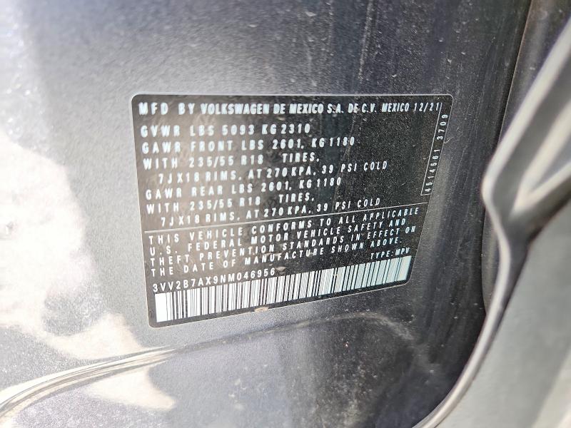 Aukcja sprzedaży 2022 Volkswagen Tiguan, vin: 3VV2B7AX9NM046956, numer aukcji: 53104136