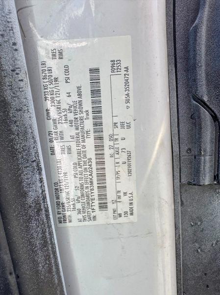 2021 Ford Transit მანქანა იყიდება აუქციონზე, vin: 1FTYE1Y83MKA02436, აუქციონის ნომერი: 54520866