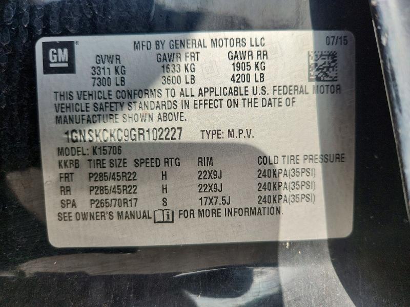 Aukcja sprzedaży 2016 Chev Tahoe, vin: 1GNSKCKC9GR102227, numer aukcji: 52808356