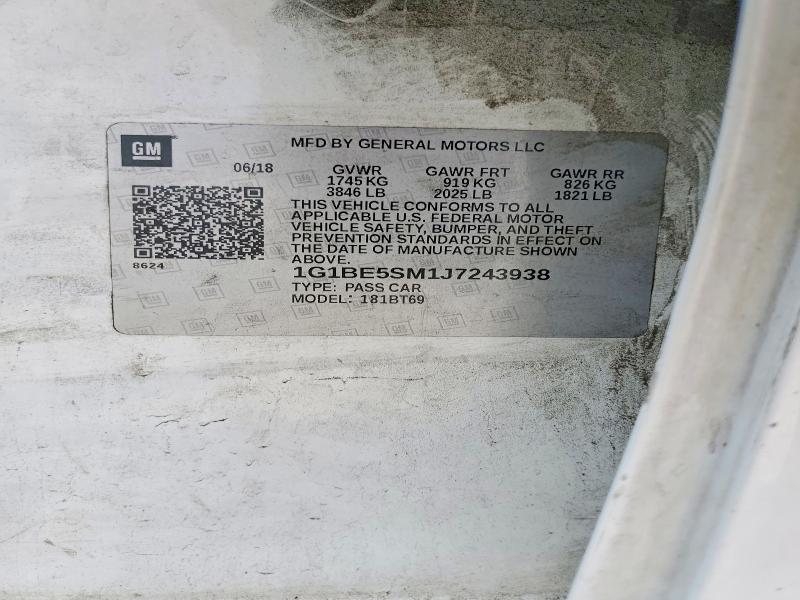 2018 Chevrolet Cruze მანქანა იყიდება აუქციონზე, vin: 1G1BE5SM1J7243938, აუქციონის ნომერი: 52350486