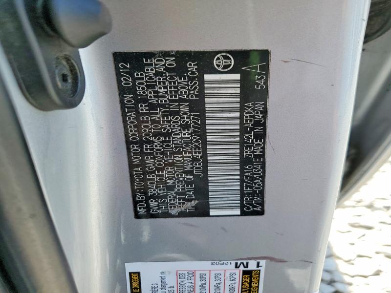 Aukcja sprzedaży 2012 Toyota Corolla, vin: JTDBU4EE2C9177271, numer aukcji: 54073396