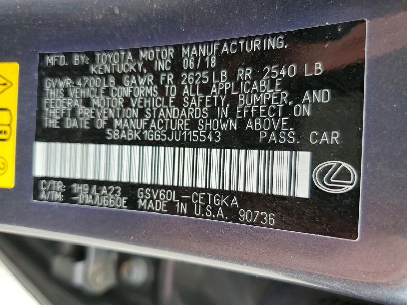 Продажа на аукционе авто 2018 Lexus Es, vin: 58ABK1GG5JU115543, номер лота: 53767876