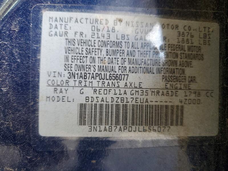Aukcja sprzedaży 2018 Nissan Sentra, vin: 3N1AB7AP0JL656077, numer aukcji: 51962096