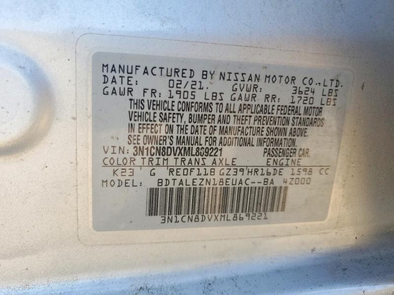54901816 :رقم المزاد ، 3N1CN8DVXML869221 vin ، 2021 Nissan Versa مزاد بيع