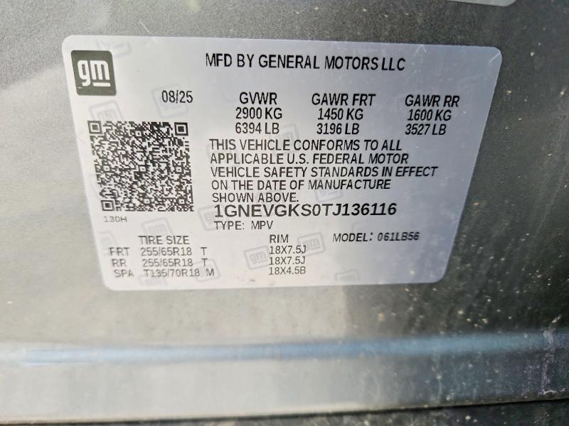 54617776 :رقم المزاد ، 1GNEVGKS0TJ136116 vin ، 2026 Chevrolet Traverse مزاد بيع