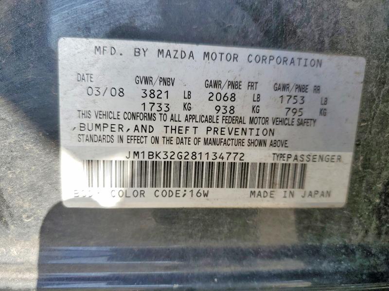 Продажа на аукционе авто 2008 Mazda 3, vin: JM1BK32G281134772, номер лота: 54535476