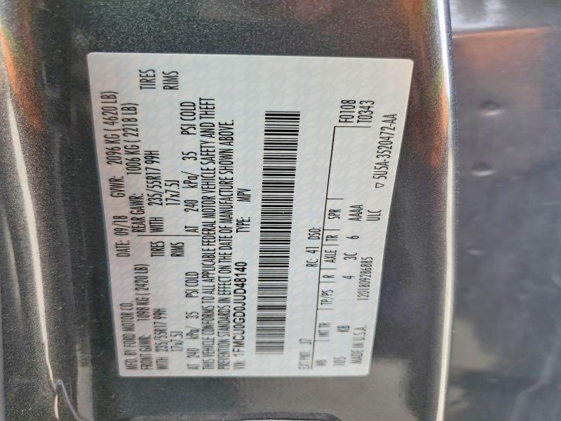 52378066 :رقم المزاد ، 1FMCU0GD0JUD48140 vin ، 2018 Ford Escape مزاد بيع