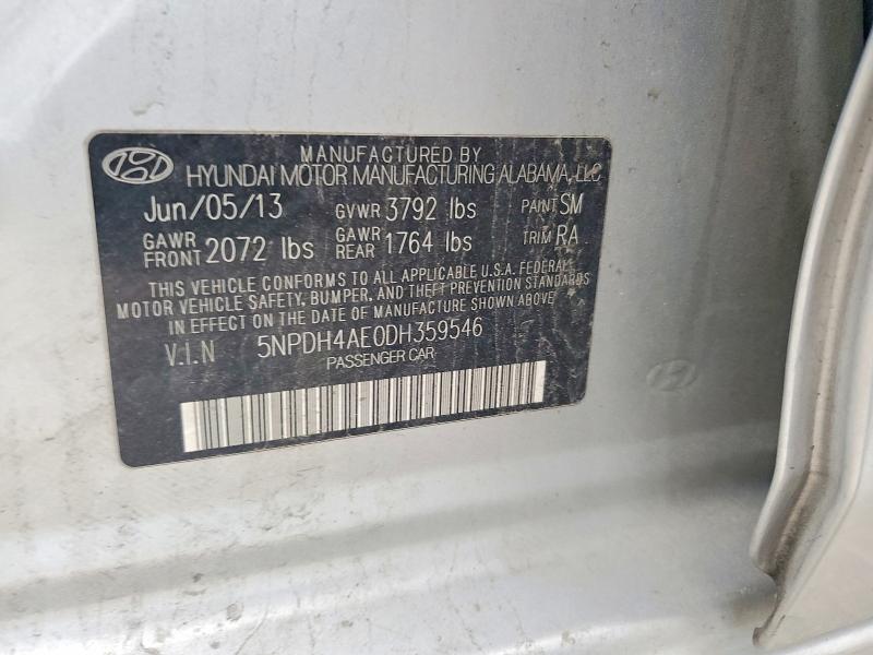 2013 Hyundai Elantra მანქანა იყიდება აუქციონზე, vin: 5NPDH4AE0DH359546, აუქციონის ნომერი: 52863316