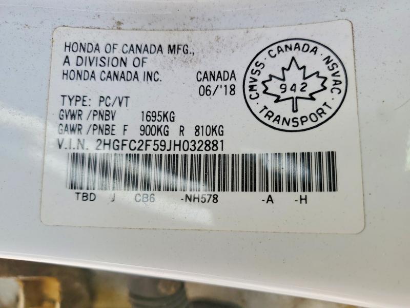 2018 Honda Civic მანქანა იყიდება აუქციონზე, vin: 2HGFC2F59JH032881, აუქციონის ნომერი: 50700876