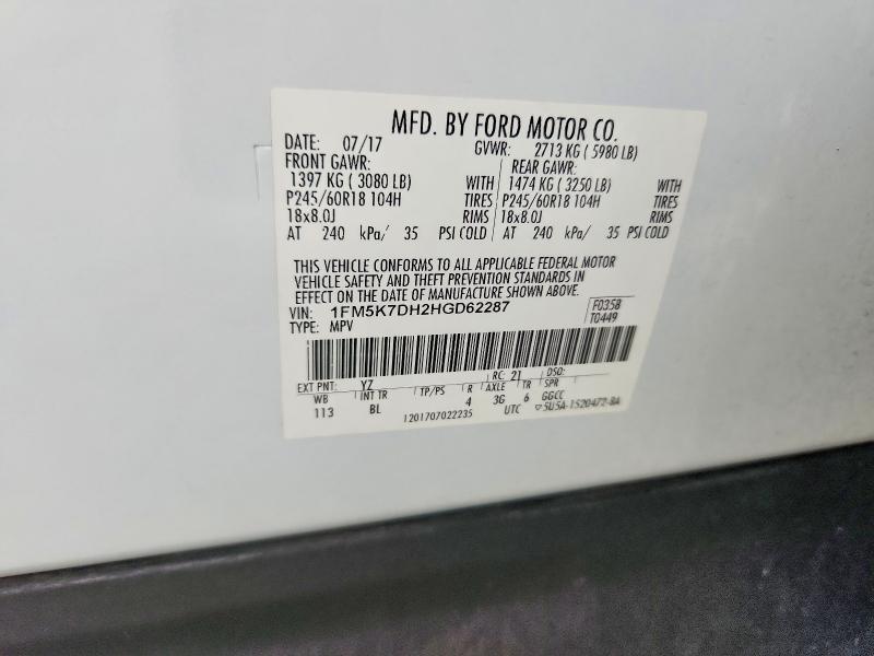 Aukcja sprzedaży 2017 Ford Explorer, vin: 1FM5K7DH2HGD62287, numer aukcji: 52130736