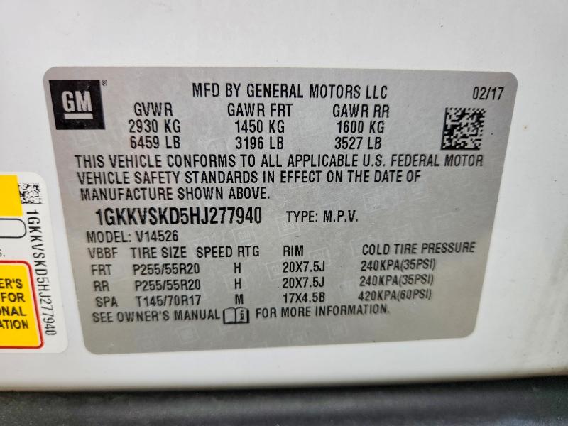53275806 :رقم المزاد ، 1GKKVSKD5HJ277940 vin ، 2017 Gmc Acadia Limited مزاد بيع