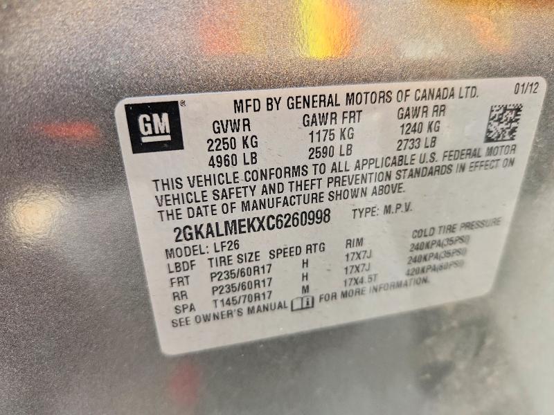 2012 Gmc Terrain მანქანა იყიდება აუქციონზე, vin: 2GKALMEKXC6260998, აუქციონის ნომერი: 52758806