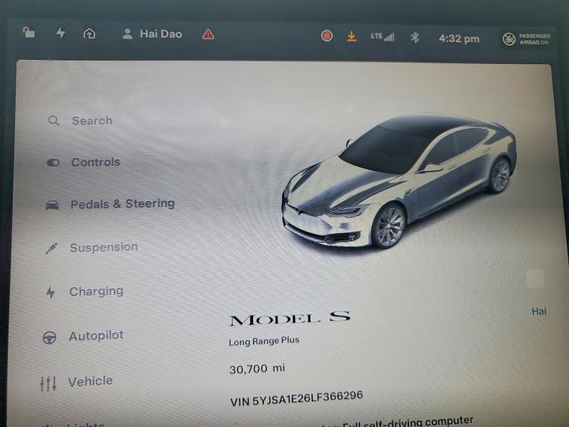 2020 Tesla Model S მანქანა იყიდება აუქციონზე, vin: 5YJSA1E26LF366296, აუქციონის ნომერი: 54702526